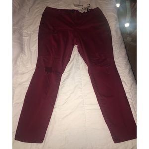 Burgundy Plus Size Distressed Skinnies
